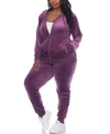 White Mark Plus Size 2 Piece Velour Tracksuit Set In Purple