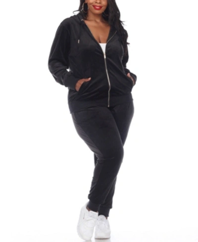 White Mark Plus Size Velour Tracksuit Loungewear 2pc Set In Black