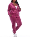 White Mark Plus Size Velour Tracksuit Loungewear 2pc Set In Dark Pink