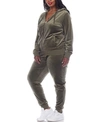 White Mark Plus Size Velour Tracksuit Loungewear 2pc Set In Green