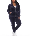 White Mark Plus Size Velour Tracksuit Loungewear 2pc Set In Navy
