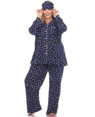 White Mark Women's Plus Size Pajama Set, 3 Piece In Blue