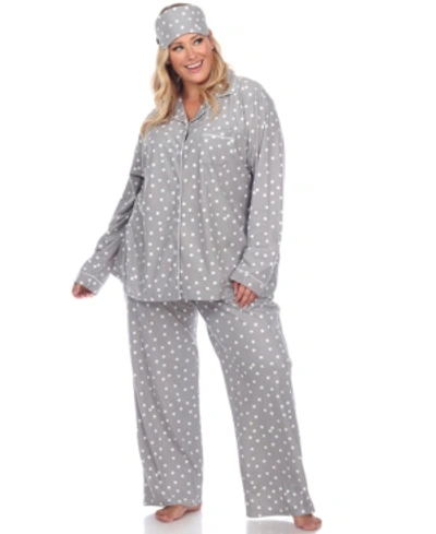 White Mark Women's Plus Size Pajama Set, 3 Piece In Gray