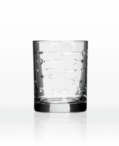 Rolf Glass School Of Fish Double Old Fashioned 14oz - Set Of 4 Glasses