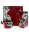 ELAMA WINTER BLOOM 16 PIECE SQUARE STONEWARE DINNERWARE SET