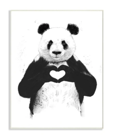Stupell Industries Black And White Panda Bear Making A Heart Ink Illustration Wall Plaque Art, 10" L X 15" H In Multi