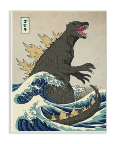 Stupell Industries Godzilla In The Waves Eastern Poster Style Illustration Wall Plaque Art, 12.5" L X 18.5" H In Multi