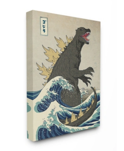 Stupell Industries Godzilla In The Waves Eastern Poster Style Illustration Stretched Canvas Wall Art, 16" L X 20" H In Multi
