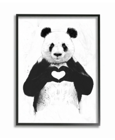 Stupell Industries Black And White Panda Bear Making A Heart Ink Illustration Framed Giclee Texturized Art, 11" L X 14" In Multi