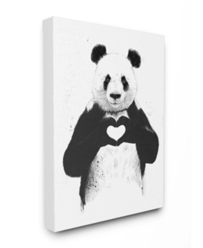 Stupell Industries Black And White Panda Bear Making A Heart Ink Illustration Stretched Canvas Wall Art, 30" L X 40" H In Multi
