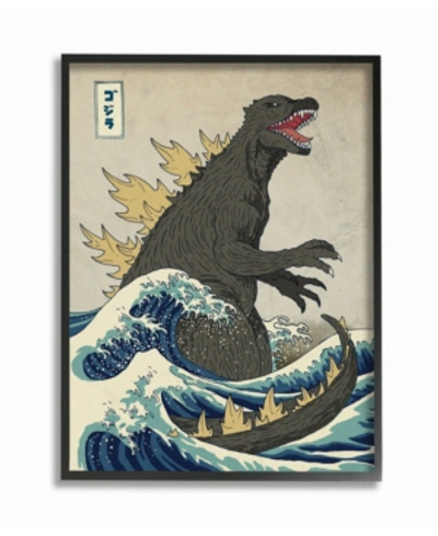Stupell Industries Godzilla In The Waves Eastern Poster Style Illustration Framed Giclee Texturized Art, 16" L X 20" H In Multi