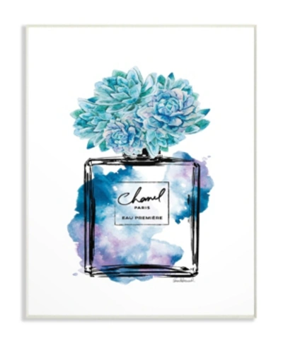 Stupell Industries Watercolor Fashion Perfume Bottle With Blue Flowers Wall Plaque Art, 10" L X 15" H In Multi