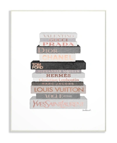 Stupell Industries Neutral Gray And Rose Gold-tone Fashion Bookstack Wall Plaque Art, 13" L X 19" H In Multi