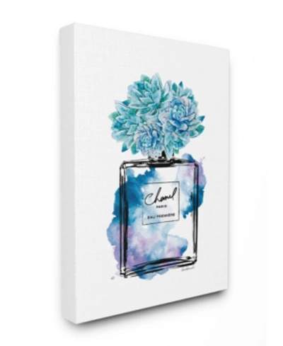 Stupell Industries Watercolor Fashion Perfume Bottle With Blue Flowers Canvas Wall Art, 16" L X 20" H In Multi