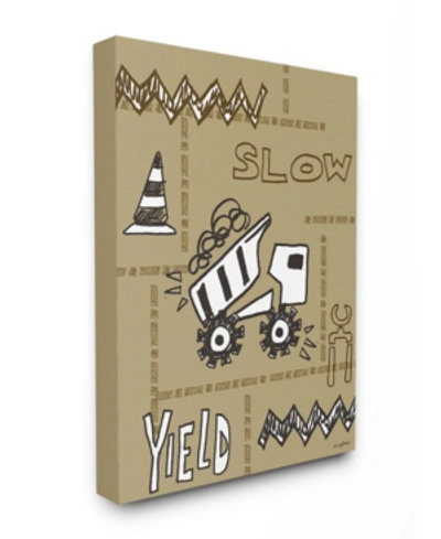 Stupell Industries The Kids Room By Stupell Slow Yield Tan Dump Truck Construction Zone Canvas Wall Art, 16" L X 20" H In Multi