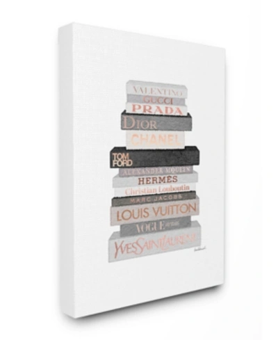 Stupell Industries Neutral Gray And Rose Gold-tone Fashion Bookstack Canvas Wall Art, 24" L X 30" H In Multi