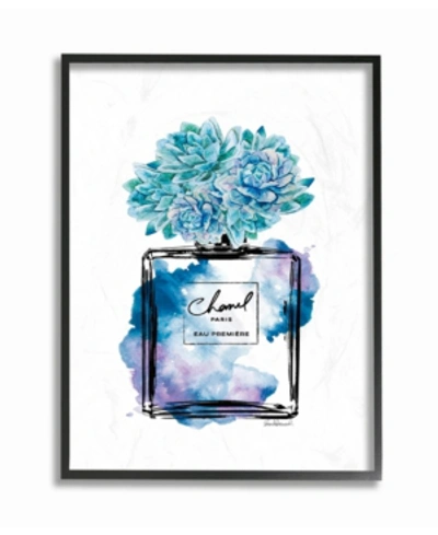 Stupell Industries Watercolor Fashion Perfume Bottle With Blue Flowers Framed Texturized Art, 11" L X 14" H In Multi