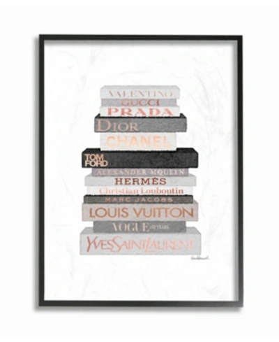 Stupell Industries Neutral Gray And Rose Gold-tone Fashion Bookstack Framed Texturized Art, 11" L X 14" H In Multi