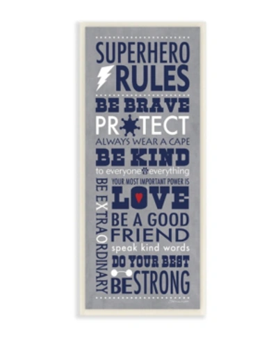 Stupell Industries The Kids Room By Stupell Gray And Navy Superhero Rules Typography Wall Plaque Art, 7" L X 17" H In Multi