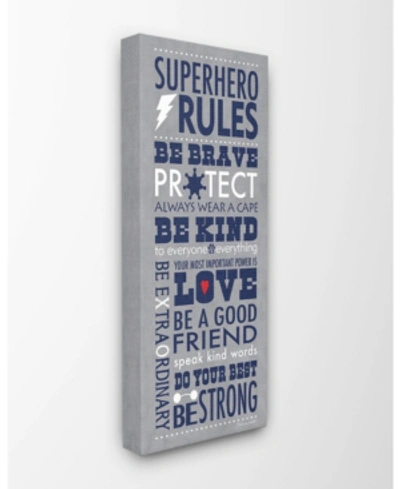 Stupell Industries The Kids Room By Stupell Gray And Navy Superhero Rules Typography Canvas Wall Art, 10" L X 24" H In Multi