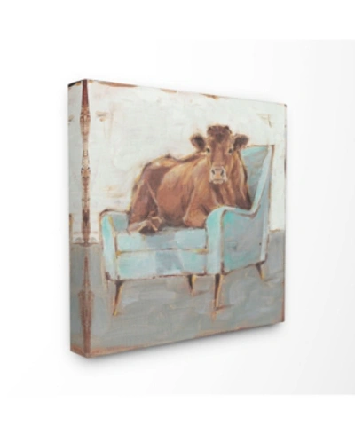 Stupell Industries Brown Bull On A Blue Couch Neutral Color Painting Canvas Wall Art, 30" L X 30" H In Multi