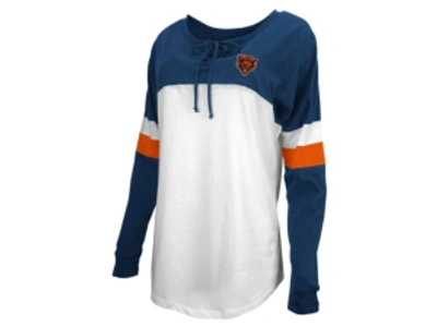 5th & Ocean Chicago Bears Women's Lace Up Long Sleeve T-shirt In Navy/white