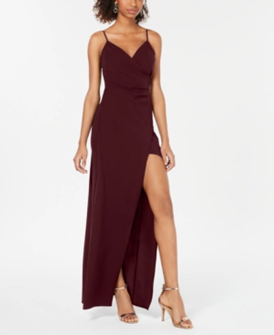 Emerald Sundae Juniors Womens Slit V-neck Evening Dress In Wine