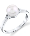 Macy's Cultured Freshwater Pearl (7mm) & Diamond (1/20 Ct. T.w.) Ring In 14k White Gold In White