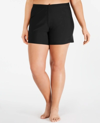 Island Escape Plus Size Swim Shorts, Created For Macy's In Black