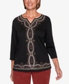 ALFRED DUNNER WOMEN'S PLUS SIZE CATWALK EMBROIDERED CENTER KNIT TOP