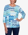 ALFRED DUNNER WOMEN'S PLUS SIZE VACATION MODE CHEVRON PATCH KNIT TOP