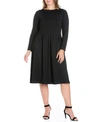 24seven Comfort Apparel Plus Womens Pleated Short Sleeve Fit & Flare Dress In Black