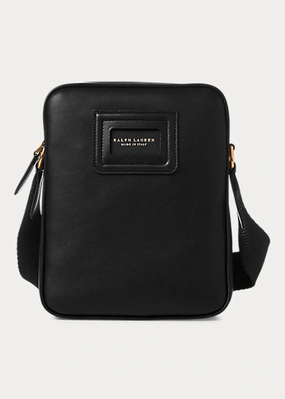 Ralph Lauren Id Badge Leather Crossbody Bag In Black