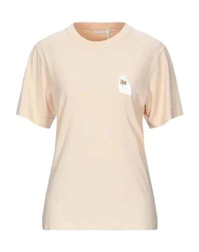 Chloé Woman T-shirt Beige Size M Cotton