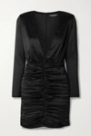 Retroféte Brea Ruched Silk-blend Satin Mini Dress In Black