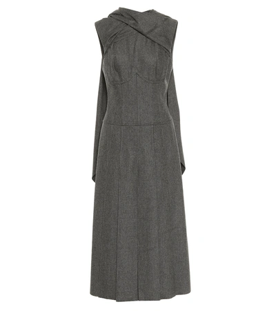 Fendi Wool-blend Flannel Midi Dress In Grey