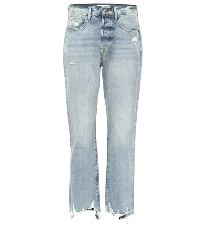 Frame Le Original Distressed High-rise Straight-leg Jeans In Blue