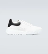 Alexander Mcqueen Leopard Sole Suede Heel Tab Leather Sneakers In White+black