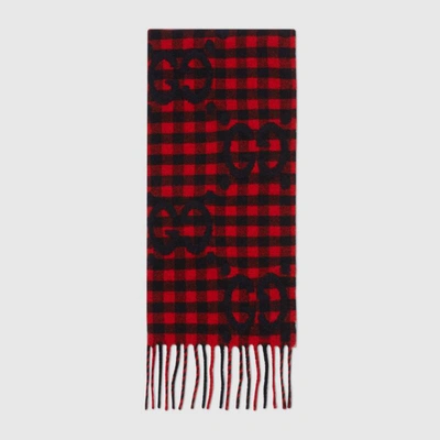 Gucci Gg Jacquard Wool Scarf In Red And Blue