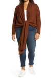 Loveappella Tie Front Cardigan In Rust