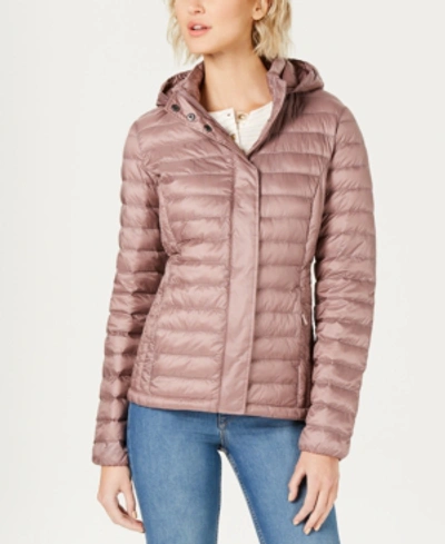 32 Degrees Packable Hooded Down Puffer Coat In Natural Blush