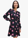 KATE SPADE ROSE GARDEN SMOCKED SATIN DRESS,14