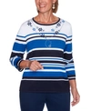 ALFRED DUNNER PETITE VACATION MODE EMBELLISHED STRIPED SWEATER