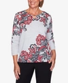 ALFRED DUNNER PETITE KNIGHTSBRIDGE STATION COTTON PRINTED SWEATER