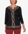 ALFRED DUNNER PETITE CATWALK EMBROIDERED KNIT TOP
