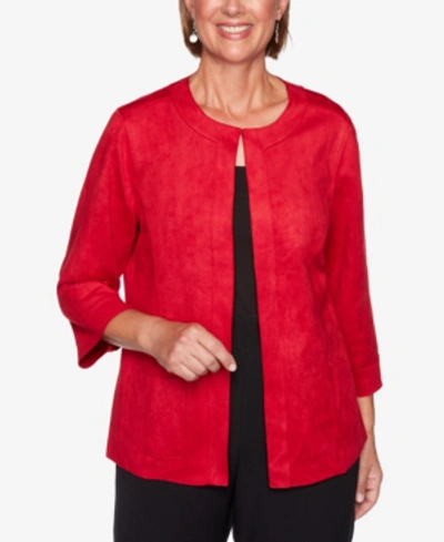 Alfred Dunner Petite Knightsbridge Station Soft Suede Jacket In Red