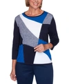 ALFRED DUNNER PETITE VACATION MODE EMBELLISHED COLORBLOCK SWEATER