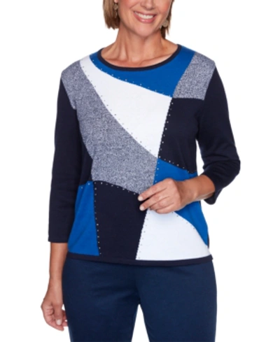 Alfred Dunner Petite Vacation Mode Embellished Colorblock Sweater In Multi