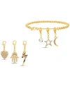 STEVE MADDEN GOLD-TONE BEADED BRACELET & INTERCHANGEABLE CRYSTAL CHARM SET