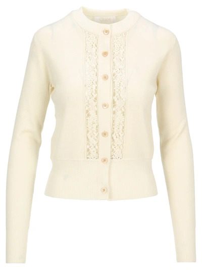 Chloé Chloe Lace Cardigan In Snow White